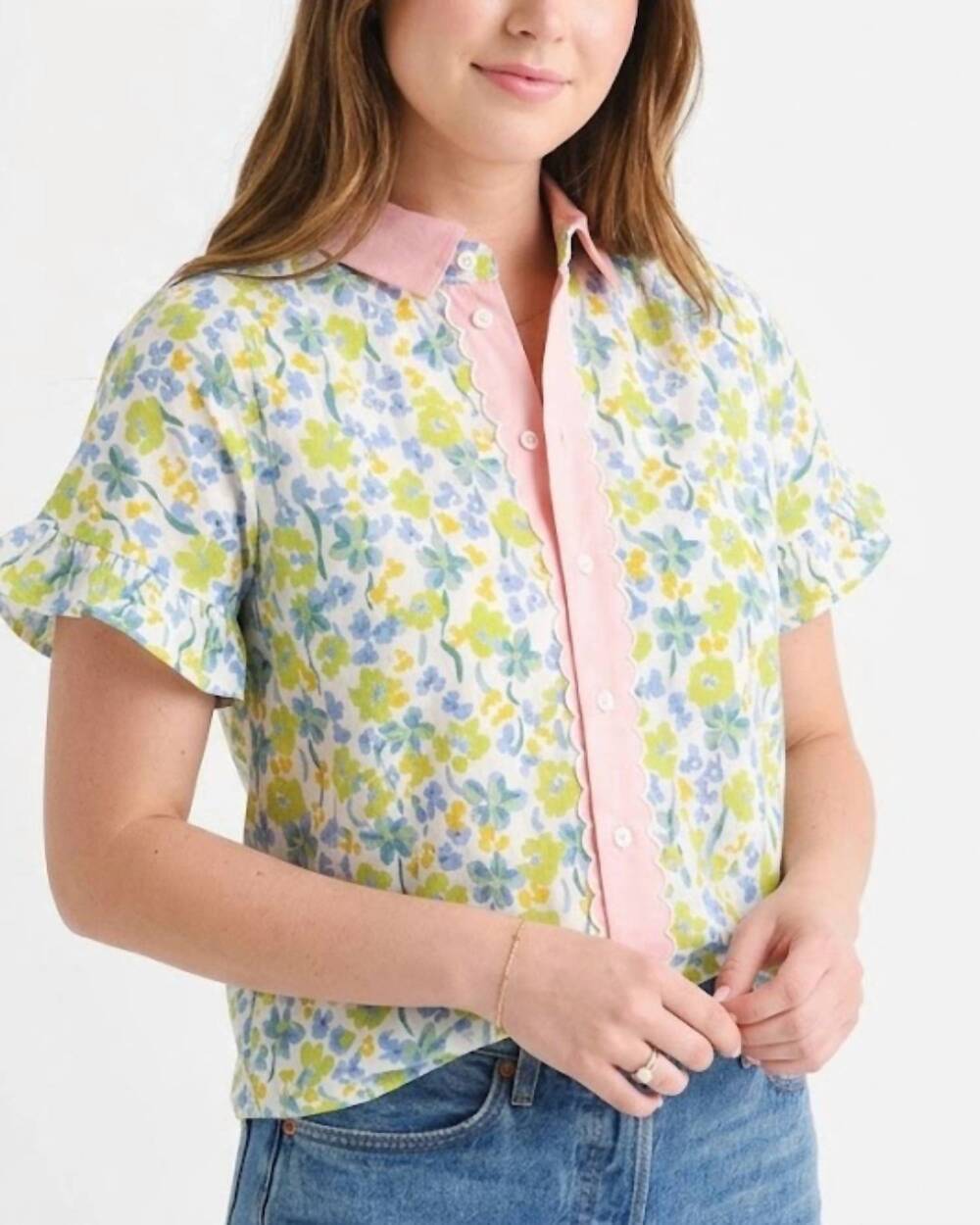 NEW EE:SOME maisie floral button-down top in multicolor